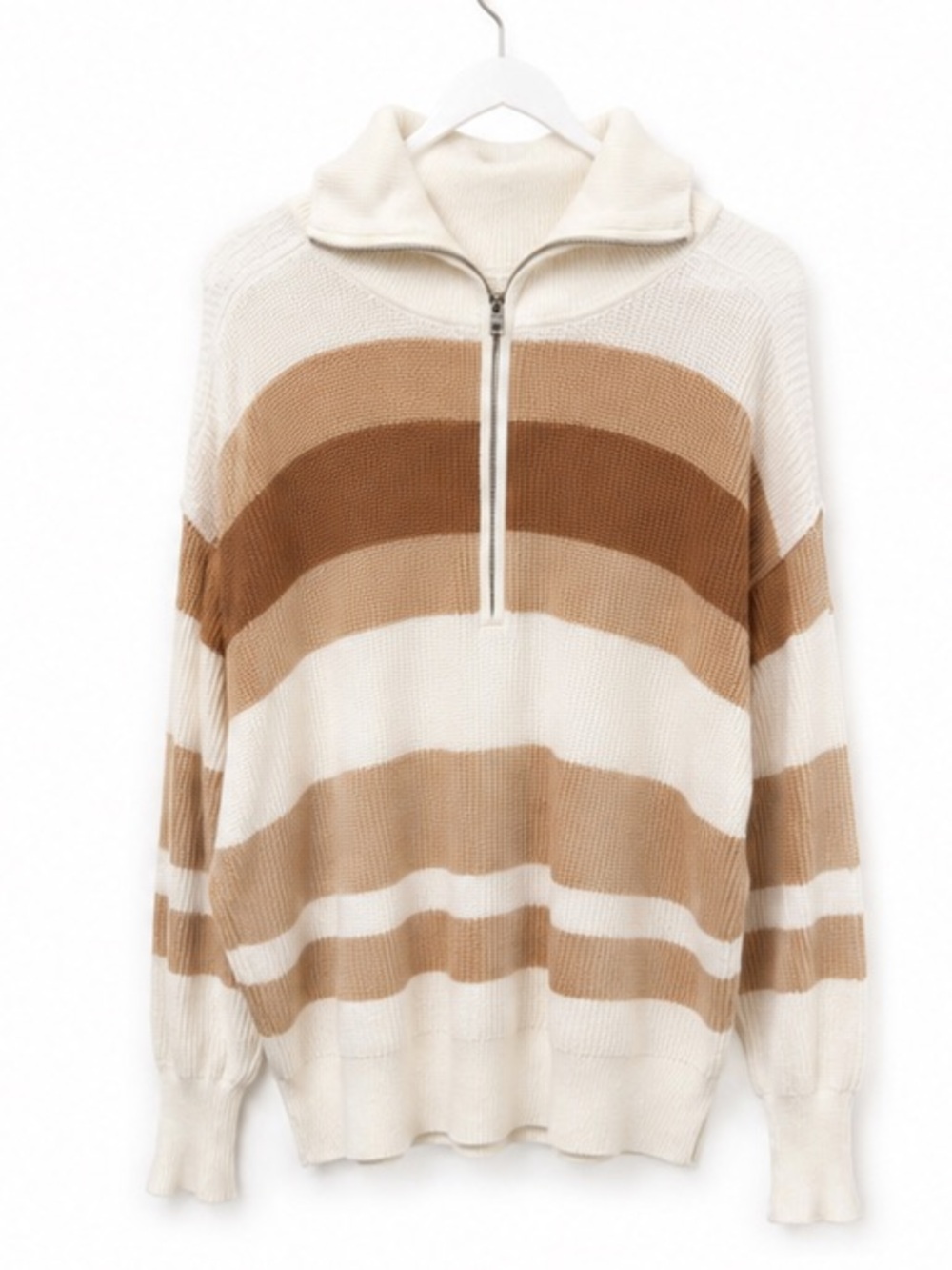Aerie oversized Striped Half-Zip Pullover Sweater - Cream & Tan